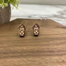Load image into Gallery viewer, Wooden Stud Earrings - Frappuccino Heart
