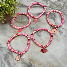 Load image into Gallery viewer, Bracelet - Clay + Charm - Love Red &amp; Pink Charm
