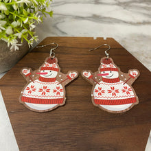 Load image into Gallery viewer, Wooden Dangle Earrings - Christmas - Snowman Sweater
