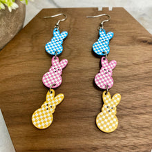 Load image into Gallery viewer, Dangle Earring - Wood - Checkered Bunnies
