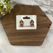 Load image into Gallery viewer, Wooden Stud Earrings - Frappe Coffee Beans
