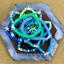 Load image into Gallery viewer, Bracelet - Clay + Stone - Green &amp; Blue Ivory Starfish
