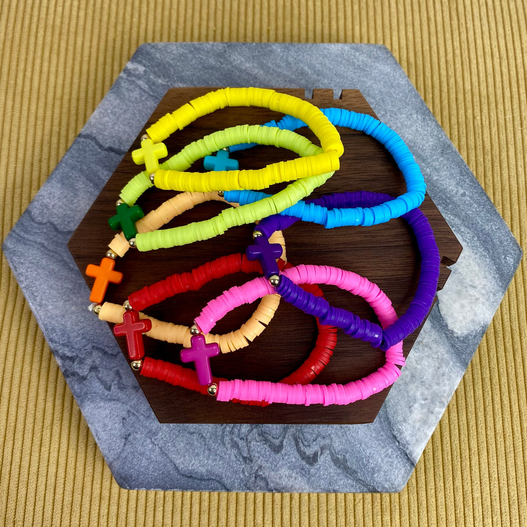 Bracelet - Clay + Bead - Religious - Cross