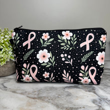 Load image into Gallery viewer, Pouch - Floral Ribbon Breast Cancer Awareness
