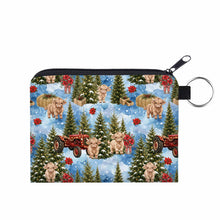 Load image into Gallery viewer, Mini Pouch - Christmas Winter - Highland Cow Blue Trees
