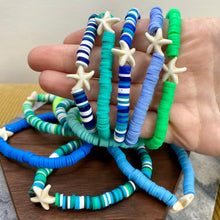 Load image into Gallery viewer, Bracelet - Clay + Stone - Green &amp; Blue Ivory Starfish
