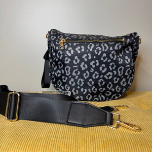Roni - Nylon Crossbody - Black & Grey Animal