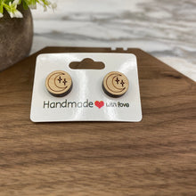 Load image into Gallery viewer, Wooden Stud Earrings - Moon &amp; Stars
