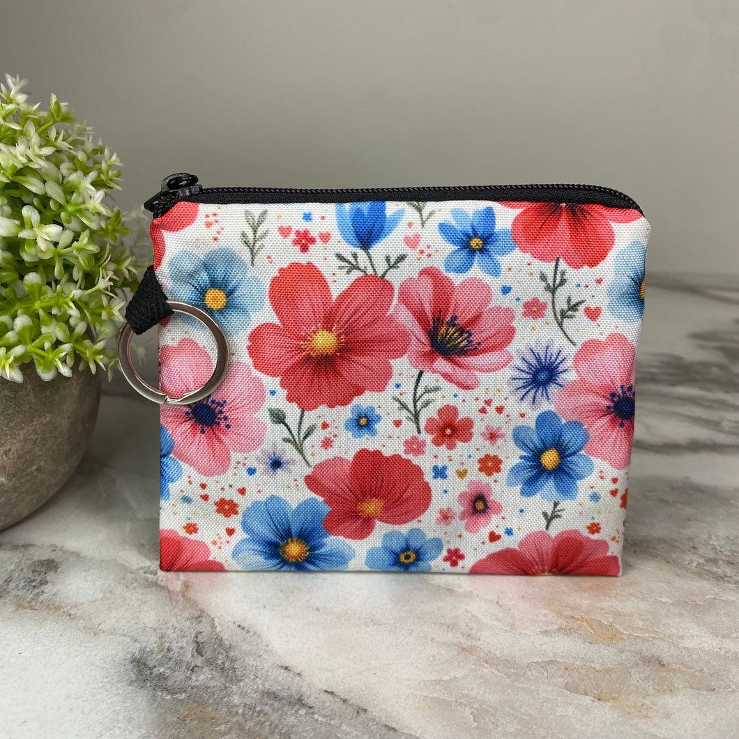 Mini Pouch - Floral Red Blue