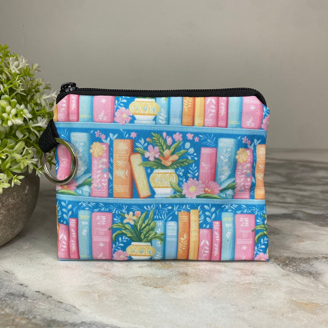 Mini Pouch - Book Floral Pastels on Blue