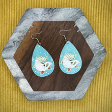 Load image into Gallery viewer, Faux Leather Earrings - Holiday Christmas Blue Skate Gnome
