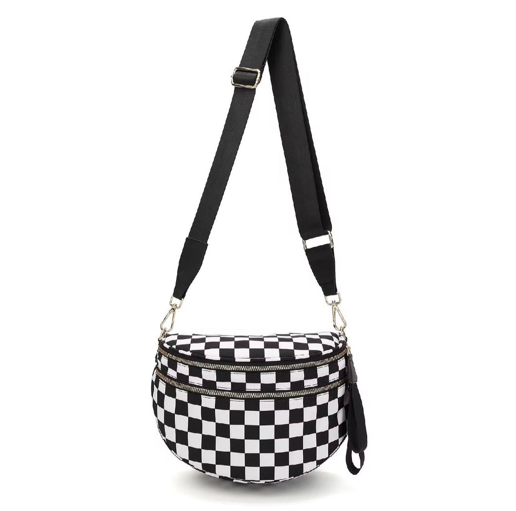 The Roni Nylon Crossbody - Checkered Black & White