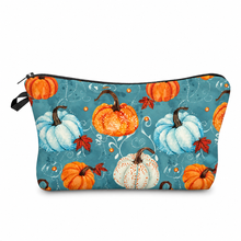 Load image into Gallery viewer, Pouch - Halloween Fall Aqua Filagree Floral Pumpkins
