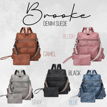 Load image into Gallery viewer, Denim Suede Brooke Backpack + Pouch
