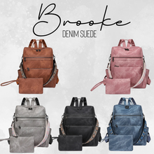 Load image into Gallery viewer, Denim Suede Brooke Backpack + Pouch
