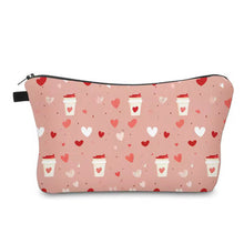 Load image into Gallery viewer, Pouch - Coffee Tea Hearts on Pink
