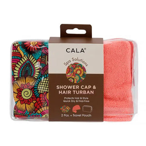 CALA Spa Solution Shower Cap & Hair Turban - Flower