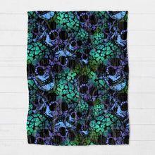 Load image into Gallery viewer, Blanket - Halloween - Blue Green Skulls
