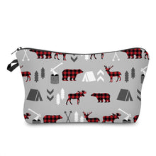 Load image into Gallery viewer, Pouch - Holiday Christmas - Plaid Woodland Creatures on Grey
