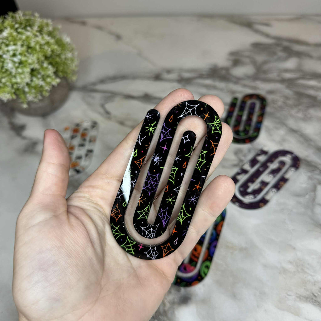 Jumbo Paperclip -  Purple Green Orange Spiderweb Halloween