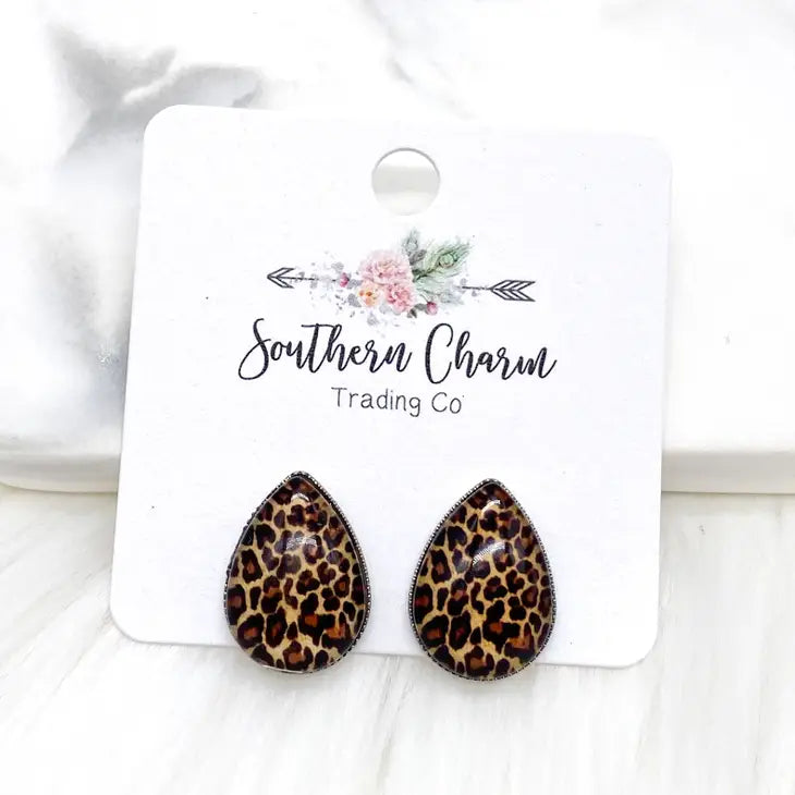 Big as Texas Dark Leopard Teardrops Earrings