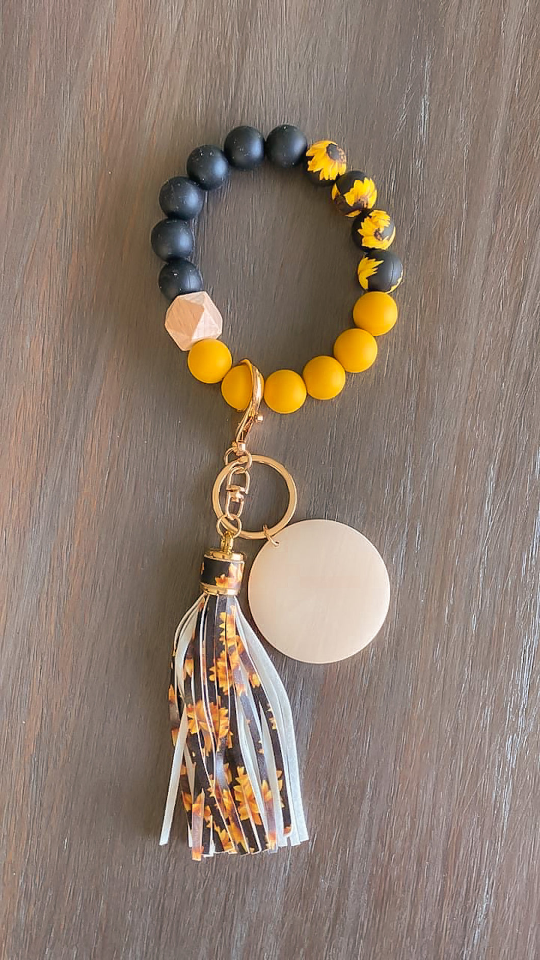 Sunflower Silicone Bead Wristlet Keychain