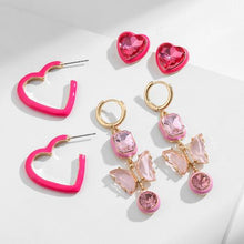 Load image into Gallery viewer, 3-Piece Heart, Butterfly Shape Earrings
