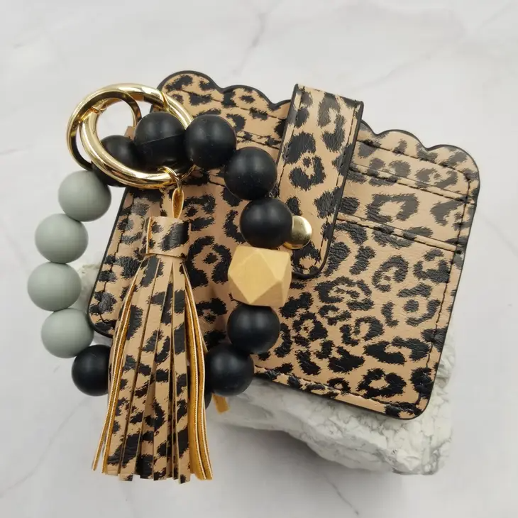 Made You Look Bangle Keychain Card Holder Bracelet - Leopard