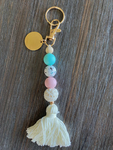 Silicone and Wood Bead Macrame Keychain