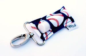 Baseballs with Navy LippyClip Lip Balm Holder