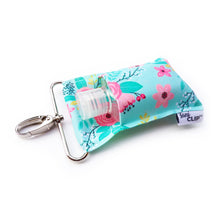 Load image into Gallery viewer, Aqua with Coral Floral SaniClip Hand Sanitizer Holder
