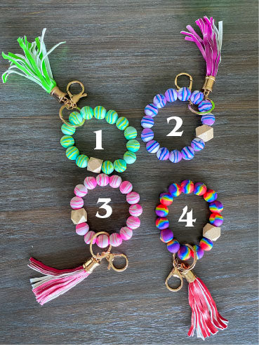 Bright Marble Silicone Beaded Wristlet Keychain